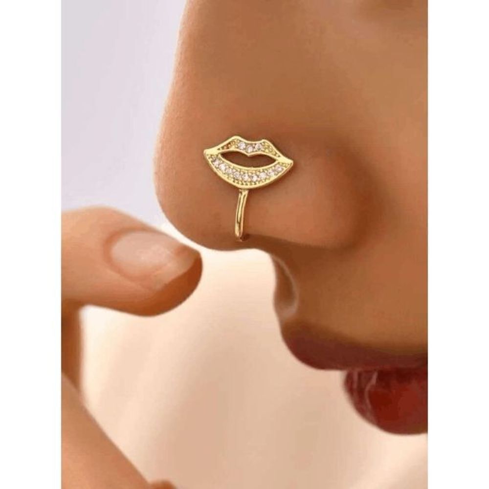 GOLD DIAMOND LIP NOSE RING CUFF